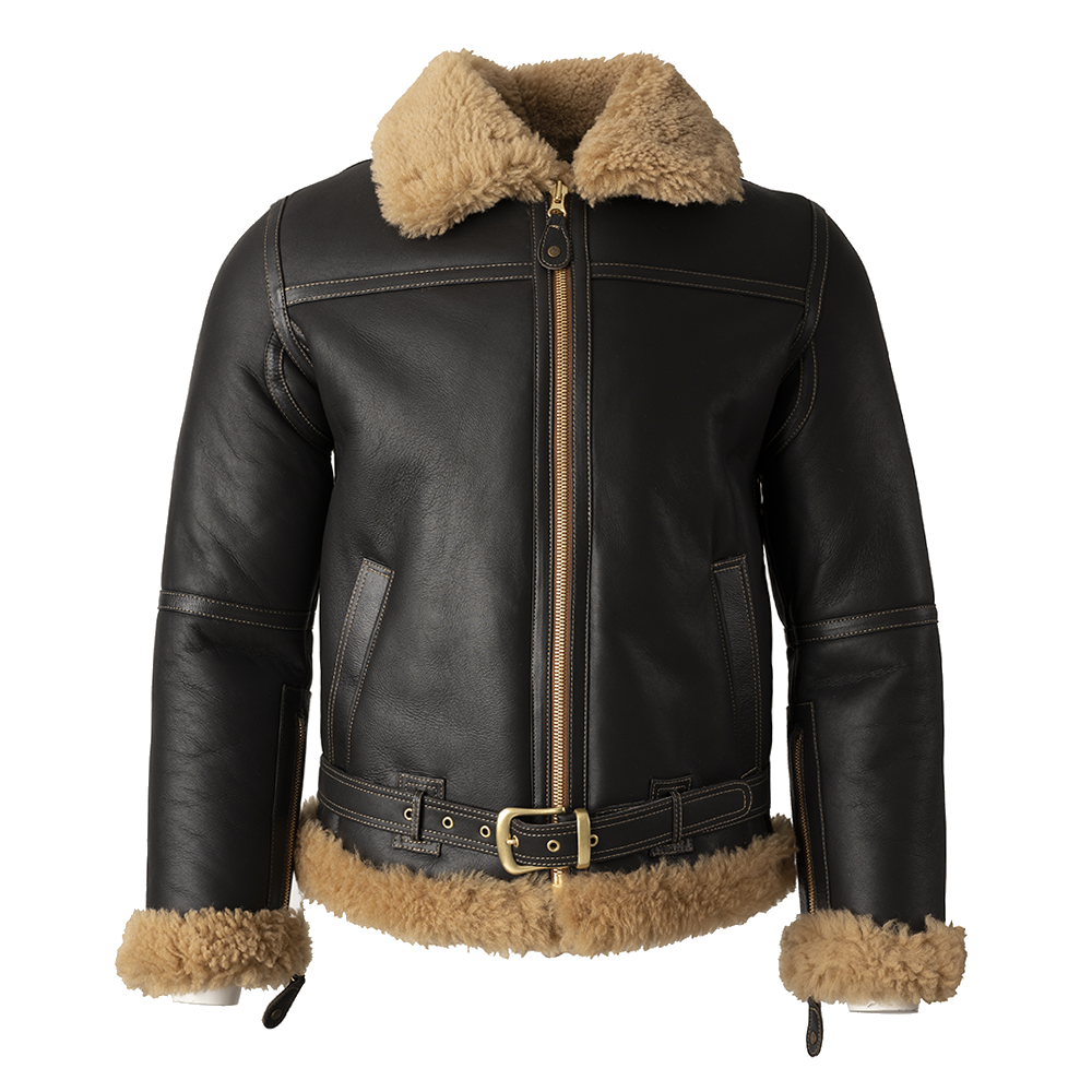 Mens Sheepskin Leather Flying Jacket - 100% British Shearling WW2 Aviator Irving Style Bomber Coat