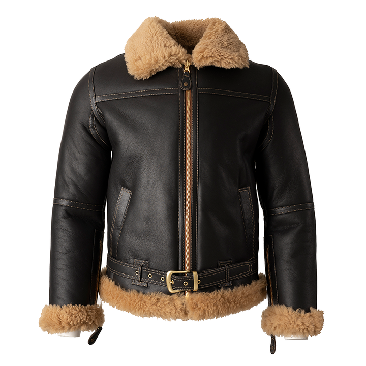 Mens Sheepskin Leather Flying Jacket - 100% British Shearling WW2 Aviator Irving Style Bomber Coat
