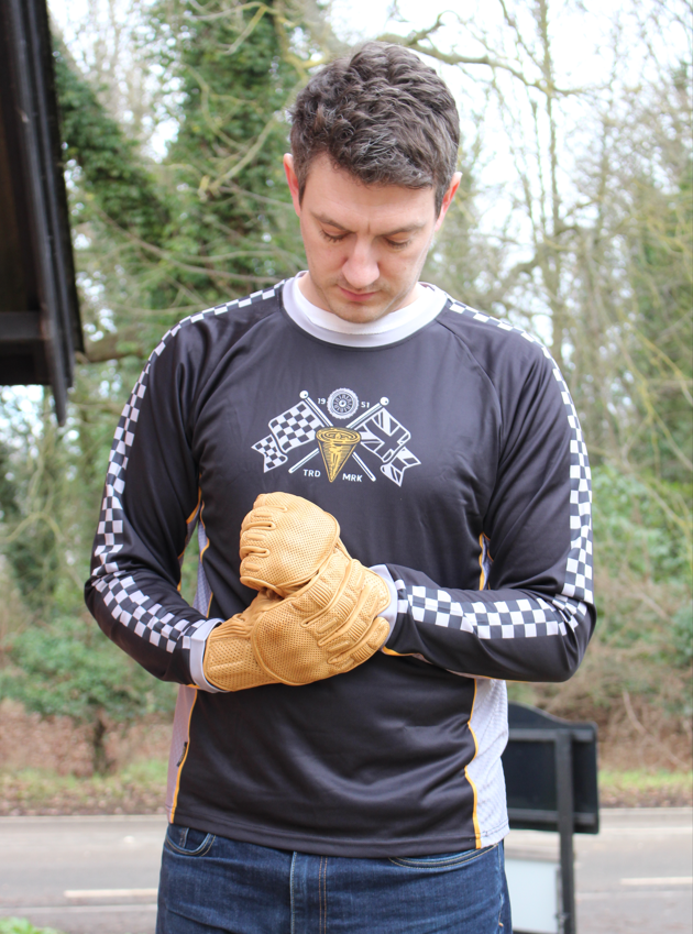 Man at goldtop shop in black and grey MX/Enduro Race Jersey