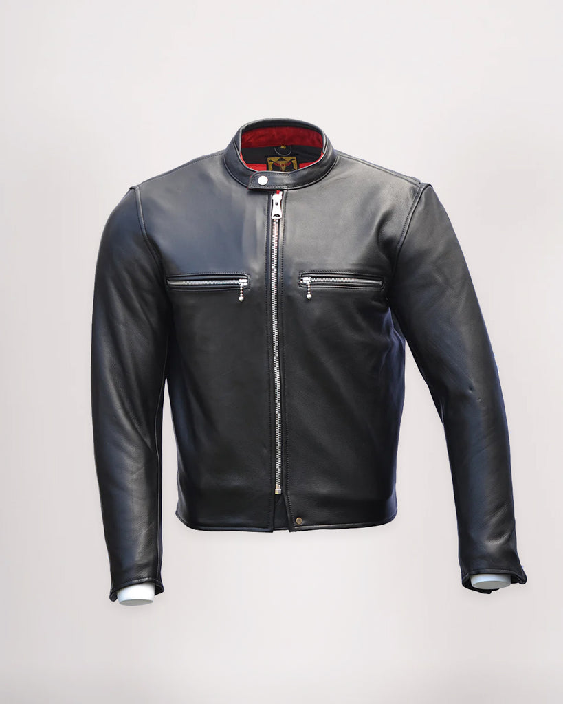 High quality Goodyear Leather Bomber Coat Cafe Racer Jacket Black Size Large Ripped Liner