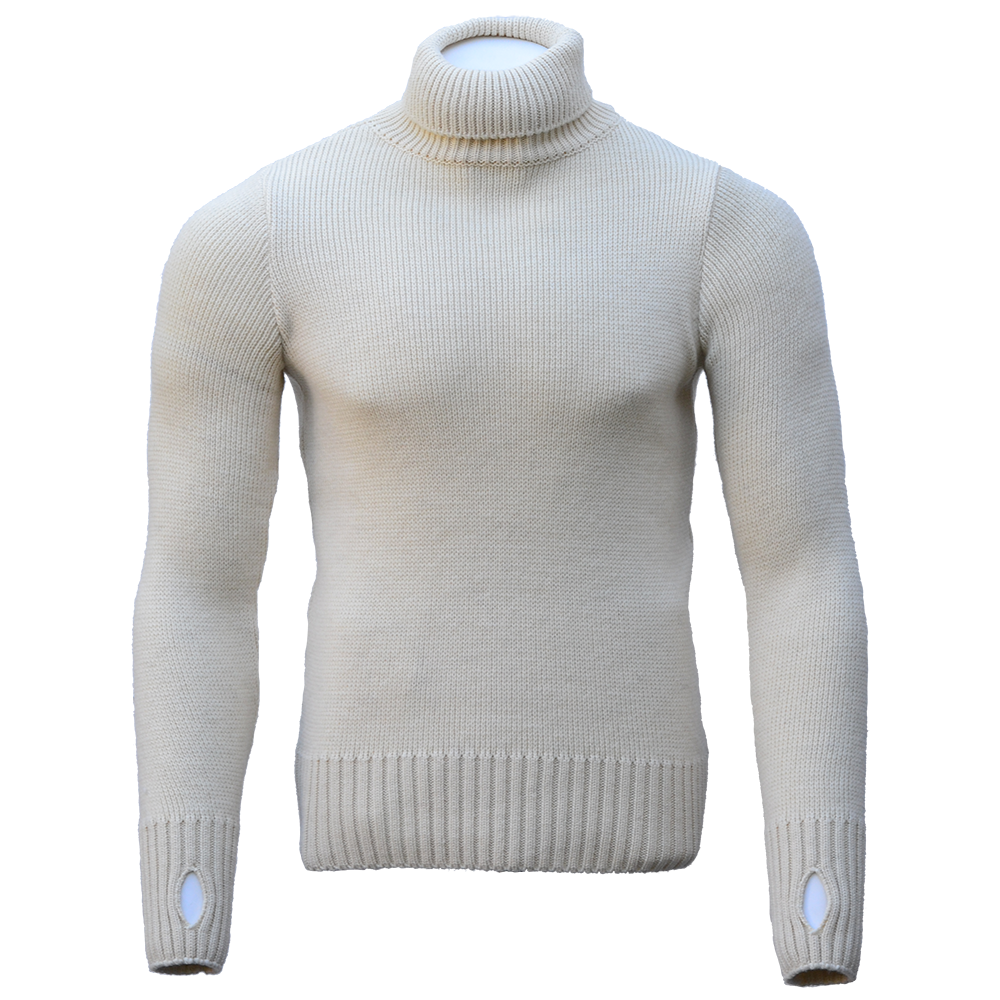 Goldtop | Men's 100% Merino Wool Fitted Submariner Sweater - Ecru ...